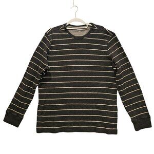 Banana Republic Pullover Mens XL Black White Stripe waffle knit crew neck casual
